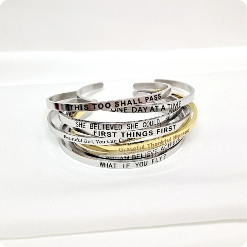Lot Of 8 Inspirational Silver and Gold Cuff Bracelet Set Never Worn